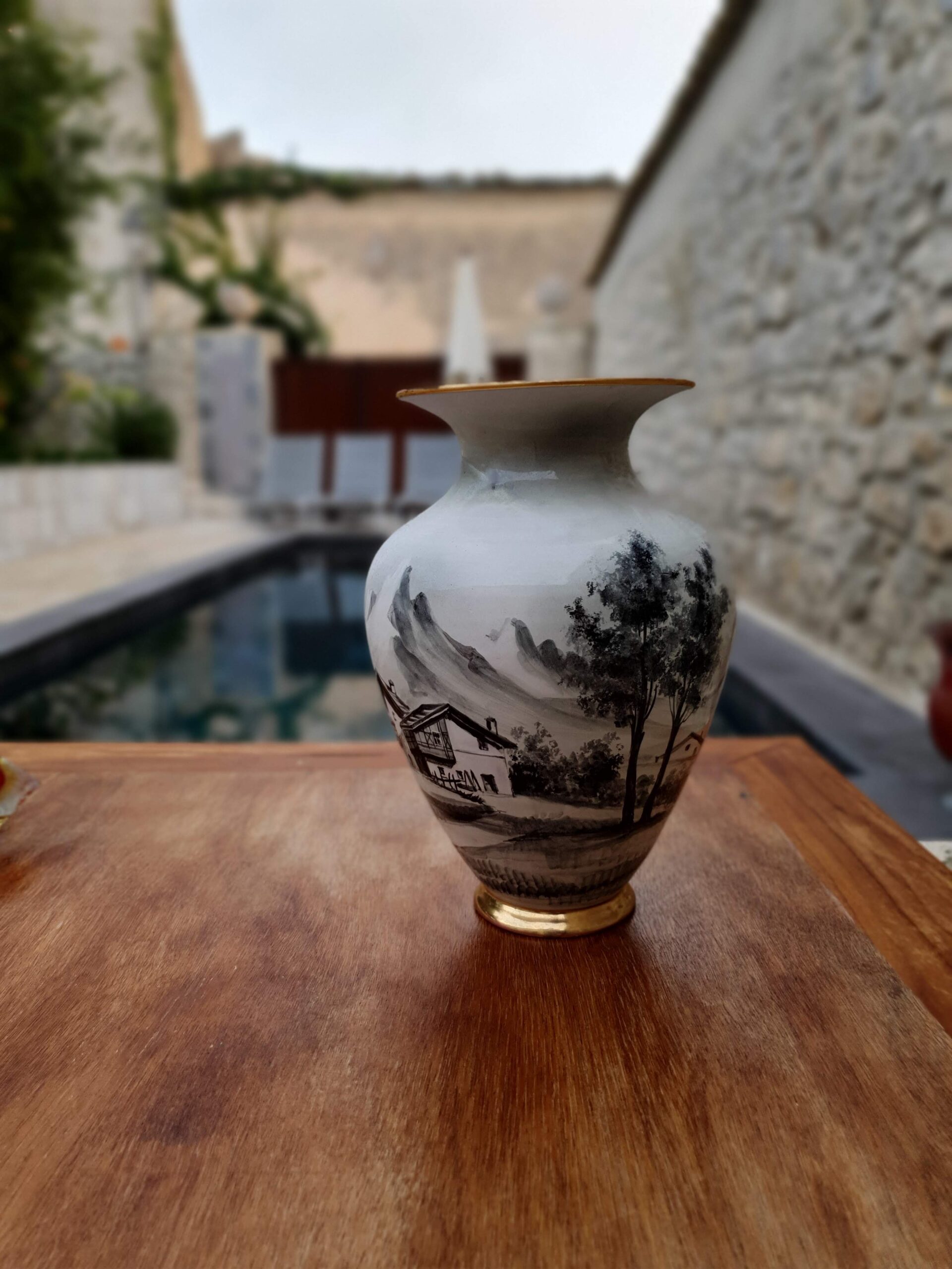 Vase at swimming pool